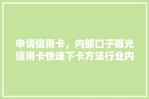 申请信用卡，内部口子曝光信用卡快速下卡方法行业内幕，助你轻松成为卡神
