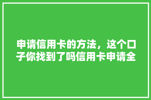 申请信用卡的方法，这个口子你找到了吗信用卡申请全攻略