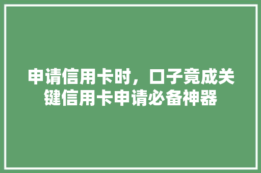 申请信用卡时，口子竟成关键信用卡申请必备神器