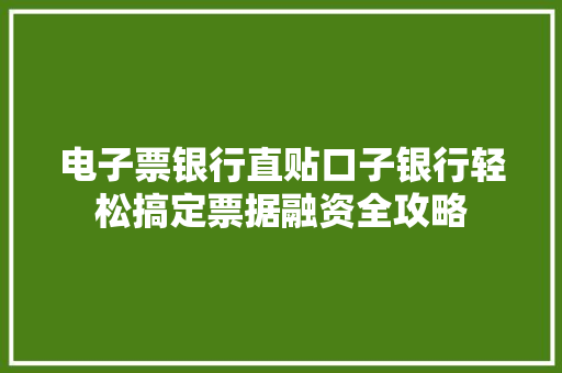 电子票银行直贴口子银行轻松搞定票据融资全攻略