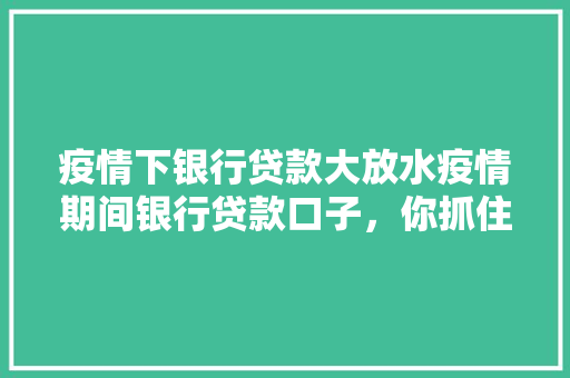 疫情下银行贷款大放水疫情期间银行贷款口子，你抓住了吗