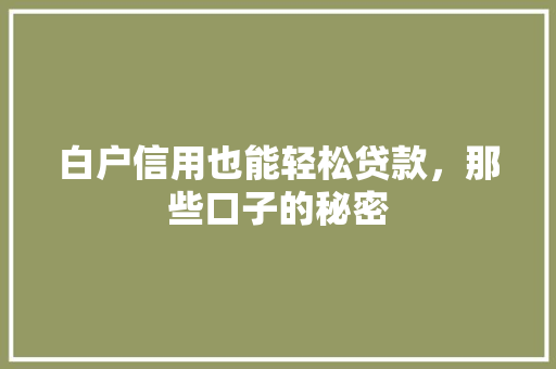白户信用也能轻松贷款，那些口子的秘密