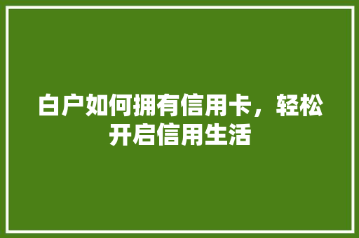 白户如何拥有信用卡，轻松开启信用生活