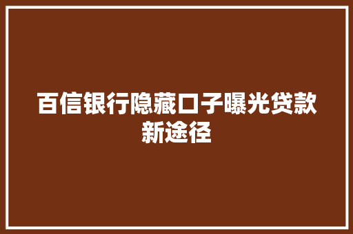 百信银行隐藏口子曝光贷款新途径