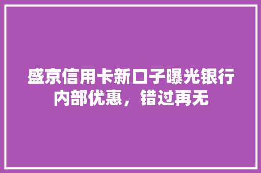 盛京信用卡新口子曝光银行内部优惠，错过再无