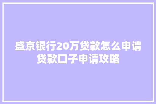 盛京银行20万贷款怎么申请贷款口子申请攻略