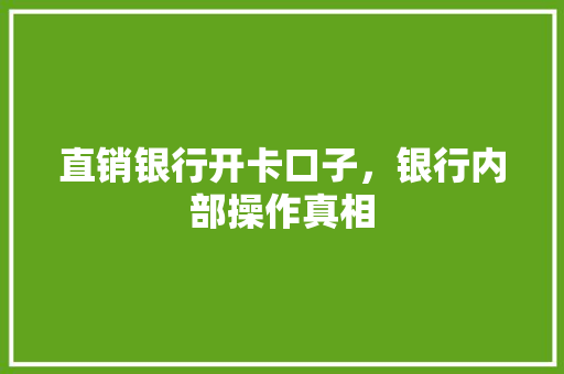 直销银行开卡口子，银行内部操作真相