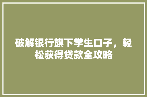 破解银行旗下学生口子，轻松获得贷款全攻略