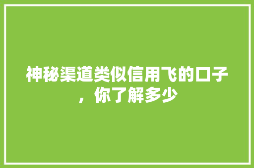 神秘渠道类似信用飞的口子，你了解多少