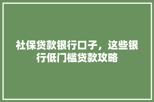 社保贷款银行口子，这些银行低门槛贷款攻略