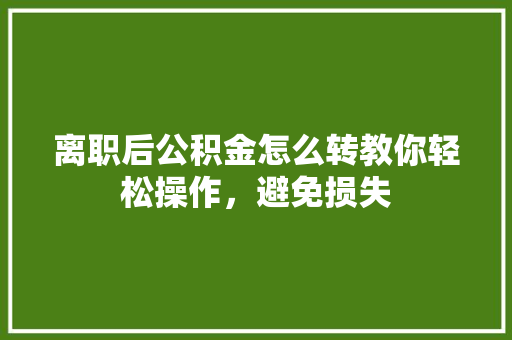 离职后公积金怎么转教你轻松操作，避免损失