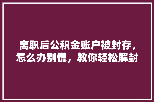 离职后公积金账户被封存，怎么办别慌，教你轻松解封