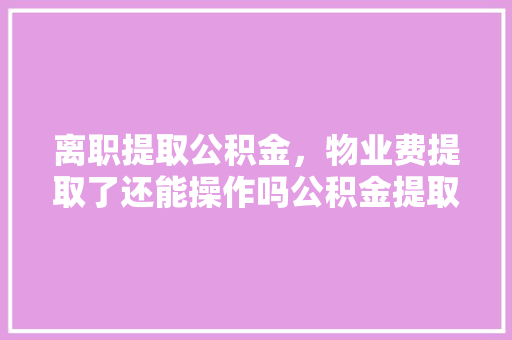 离职提取公积金，物业费提取了还能操作吗公积金提取那些事儿