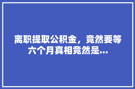 离职提取公积金，竟然要等六个月真相竟然是...