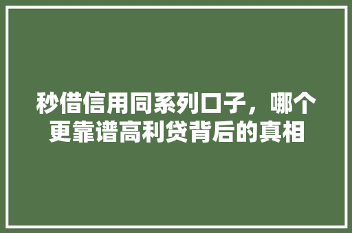 秒借信用同系列口子，哪个更靠谱高利贷背后的真相