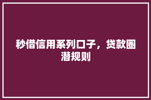 秒借信用系列口子，贷款圈潜规则