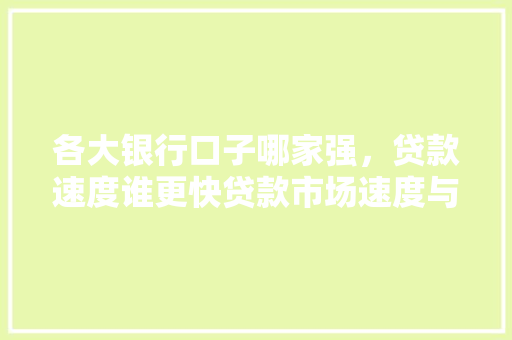 各大银行口子哪家强，贷款速度谁更快贷款市场速度与激情