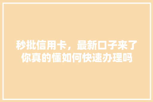 秒批信用卡，最新口子来了你真的懂如何快速办理吗