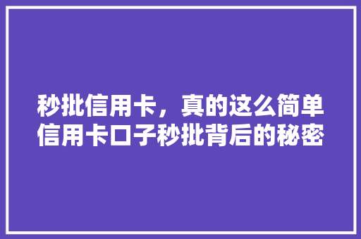秒批信用卡，真的这么简单信用卡口子秒批背后的秘密