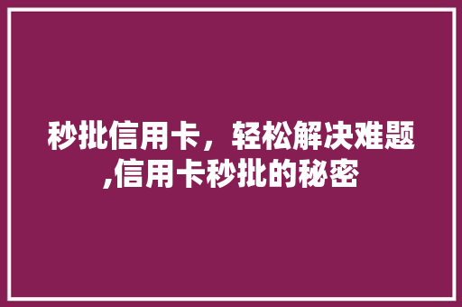 秒批信用卡，轻松解决难题,信用卡秒批的秘密