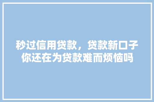 秒过信用贷款，贷款新口子你还在为贷款难而烦恼吗