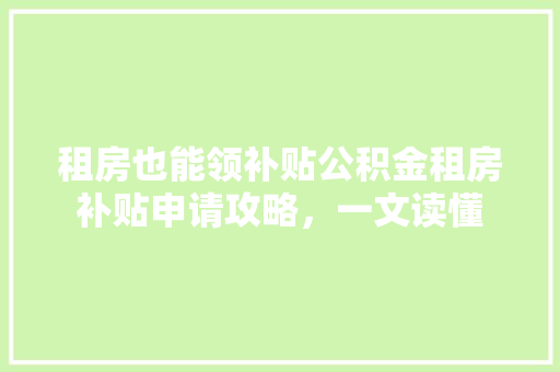 租房也能领补贴公积金租房补贴申请攻略，一文读懂