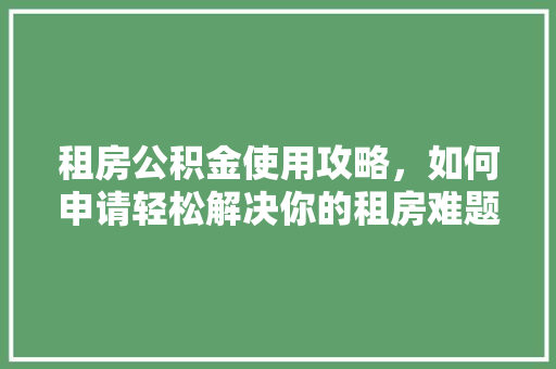 租房公积金使用攻略，如何申请轻松解决你的租房难题