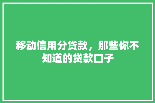 移动信用分贷款，那些你不知道的贷款口子