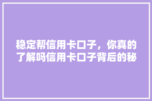 稳定帮信用卡口子，你真的了解吗信用卡口子背后的秘密