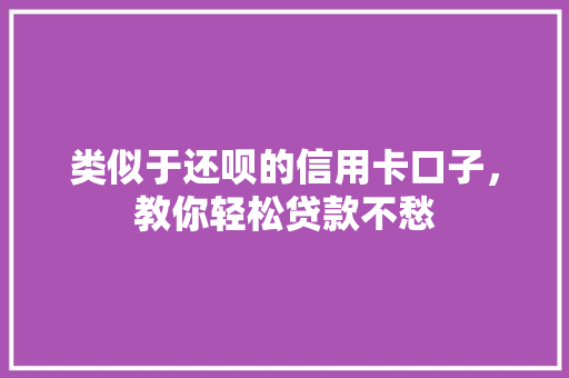 类似于还呗的信用卡口子，教你轻松贷款不愁