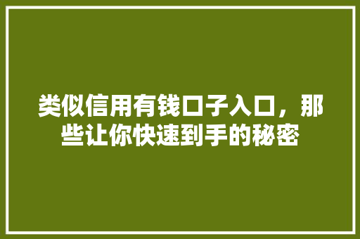 类似信用有钱口子入口，那些让你快速到手的秘密