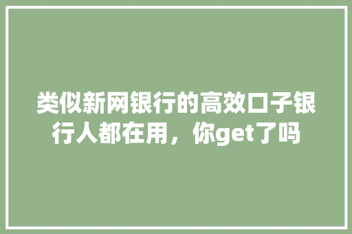 类似新网银行的高效口子银行人都在用，你get了吗
