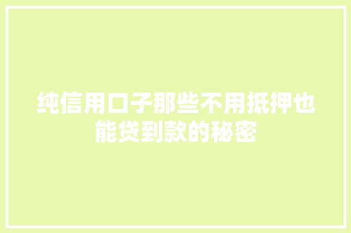 纯信用口子那些不用抵押也能贷到款的秘密