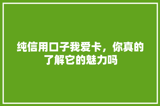 纯信用口子我爱卡，你真的了解它的魅力吗