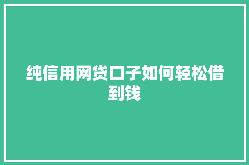 纯信用网贷口子如何轻松借到钱