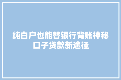 纯白户也能替银行背账神秘口子贷款新途径