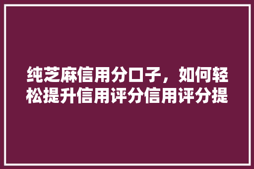 纯芝麻信用分口子，如何轻松提升信用评分信用评分提升攻略