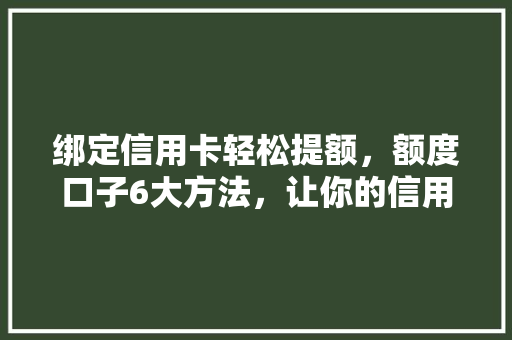 绑定信用卡轻松提额，额度口子6大方法，让你的信用卡额度翻倍