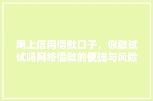 网上信用借款口子，你敢试试吗网络借款的便捷与风险