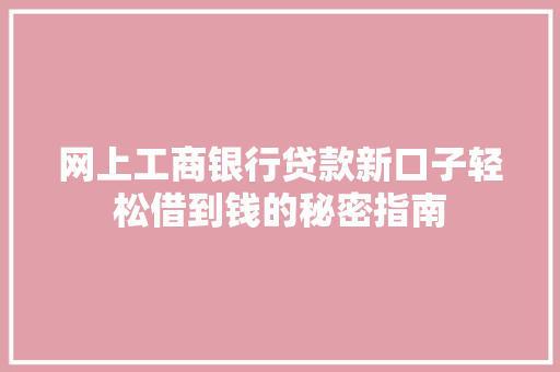 网上工商银行贷款新口子轻松借到钱的秘密指南