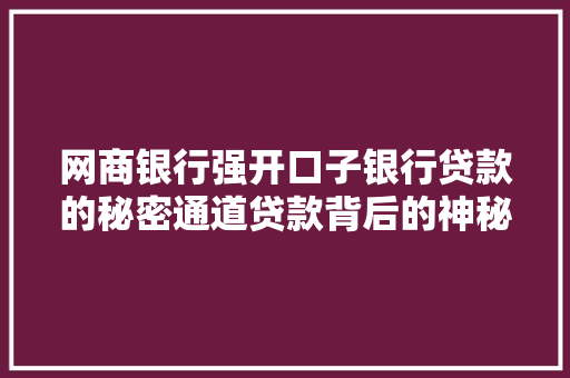 网商银行强开口子银行贷款的秘密通道贷款背后的神秘力量