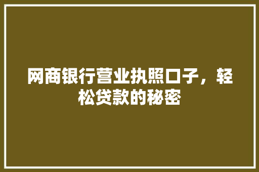 网商银行营业执照口子，轻松贷款的秘密