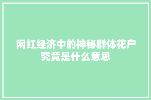网红经济中的神秘群体花户究竟是什么意思