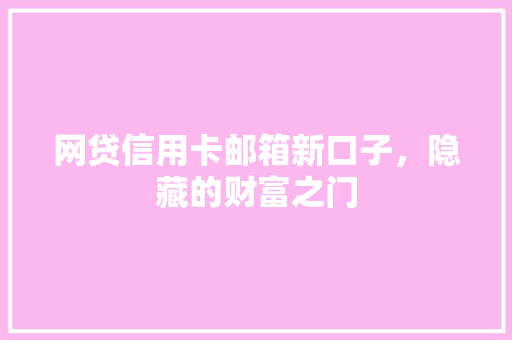 网贷信用卡邮箱新口子，隐藏的财富之门
