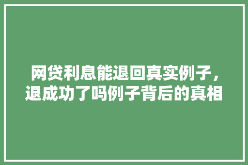 网贷利息能退回真实例子，退成功了吗例子背后的真相