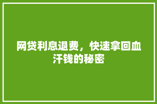 网贷利息退费，快速拿回血汗钱的秘密