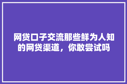 网贷口子交流那些鲜为人知的网贷渠道，你敢尝试吗
