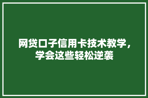 网贷口子信用卡技术教学，学会这些轻松逆袭