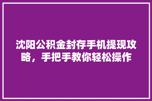 沈阳公积金封存手机提现攻略，手把手教你轻松操作