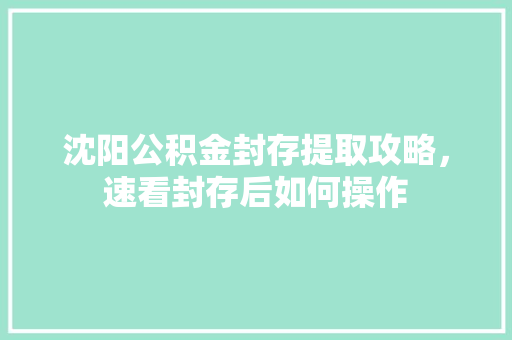 沈阳公积金封存提取攻略，速看封存后如何操作